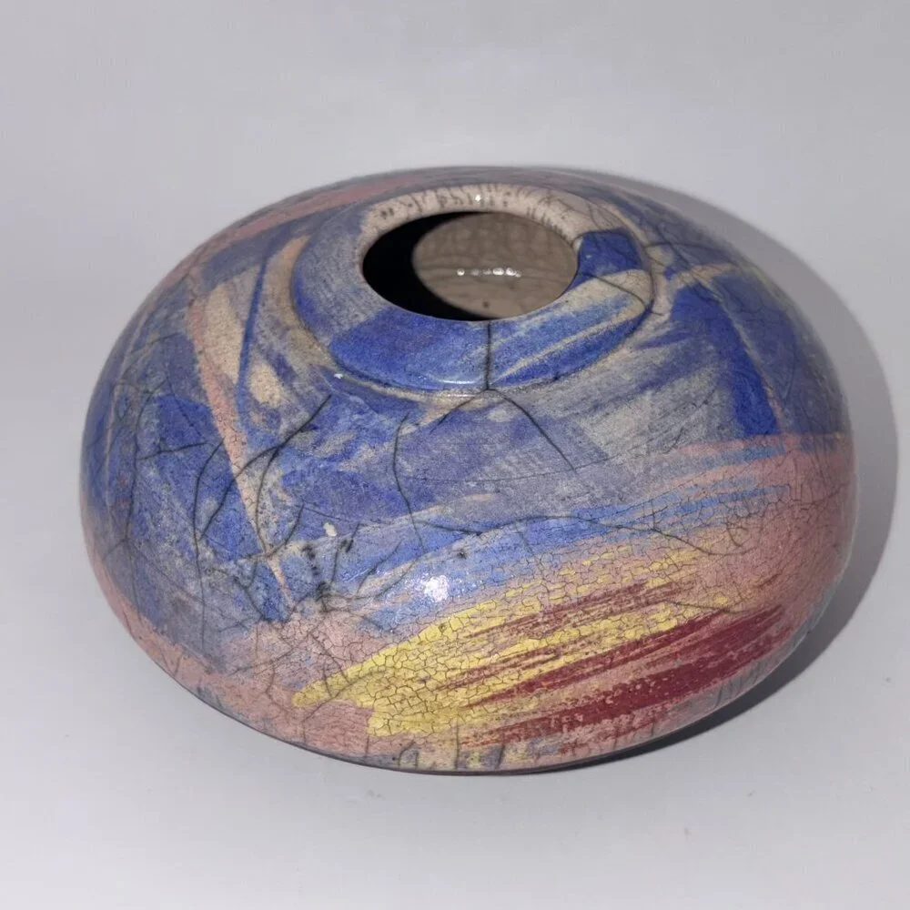 Handmade Raku Pottery Space Vessel Signed Ramons 1993 Abstract Studio Art Vase